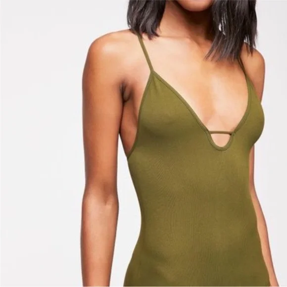 NWOT Free People Intimately Move Along Strappy Sleeveless Bodysuit Army Green XS - Picture 2 of 8